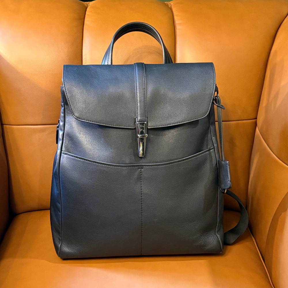 Tumi Marigot Black Leather Flap Backpack Women's Laptop Bag Travel 109968-1041